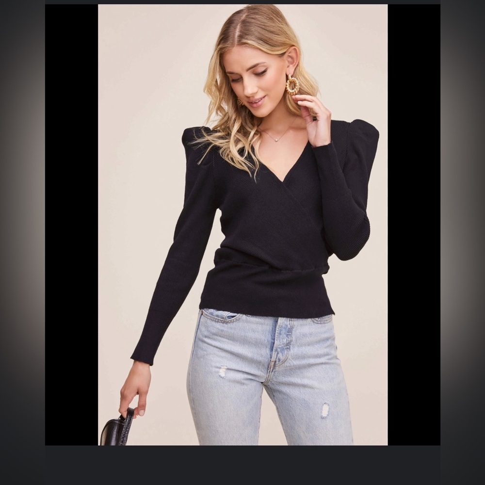 Astr Black Suki Sweater with Puff Shoulders